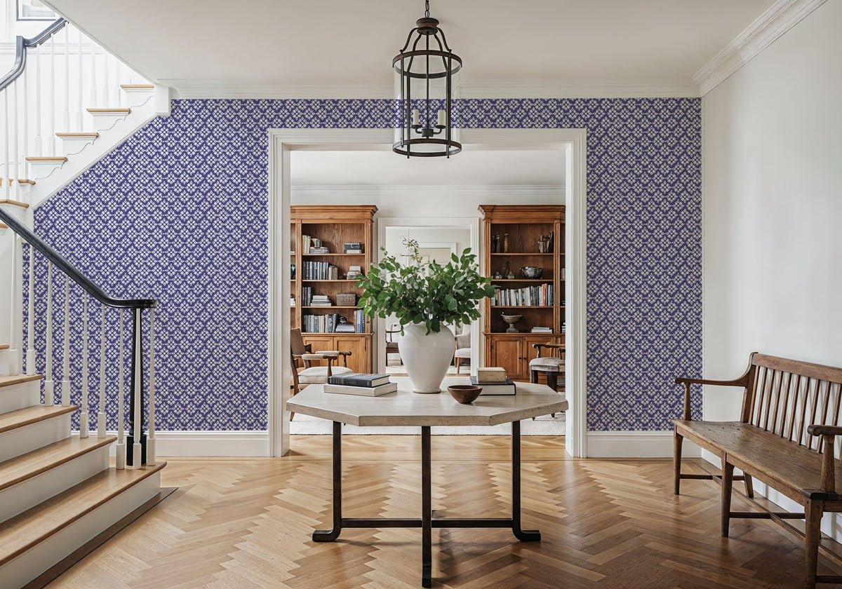 Botanical Stamps Blue Mural Wallpaper - room preview 04