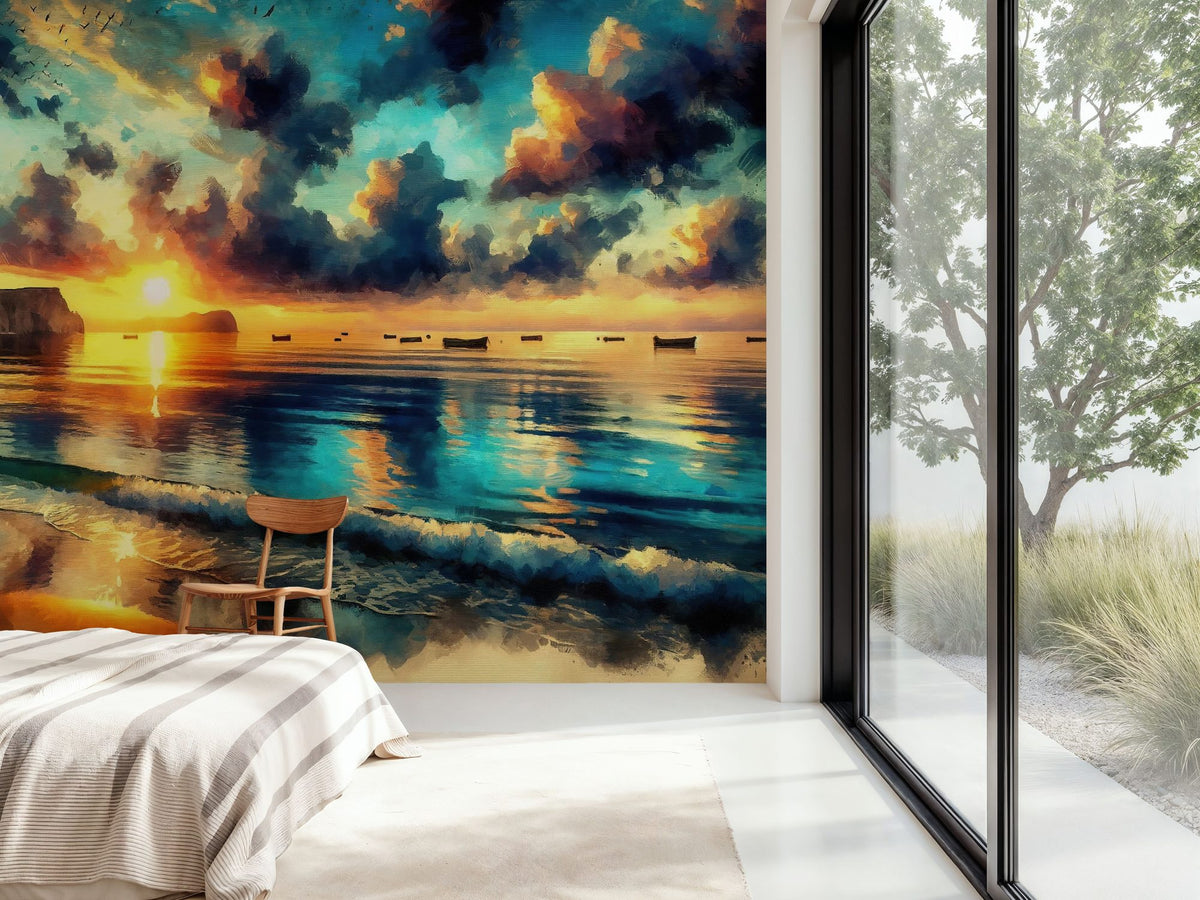 Stunning Coastal Sunset Scene Mural Wallpaper - room preview 04