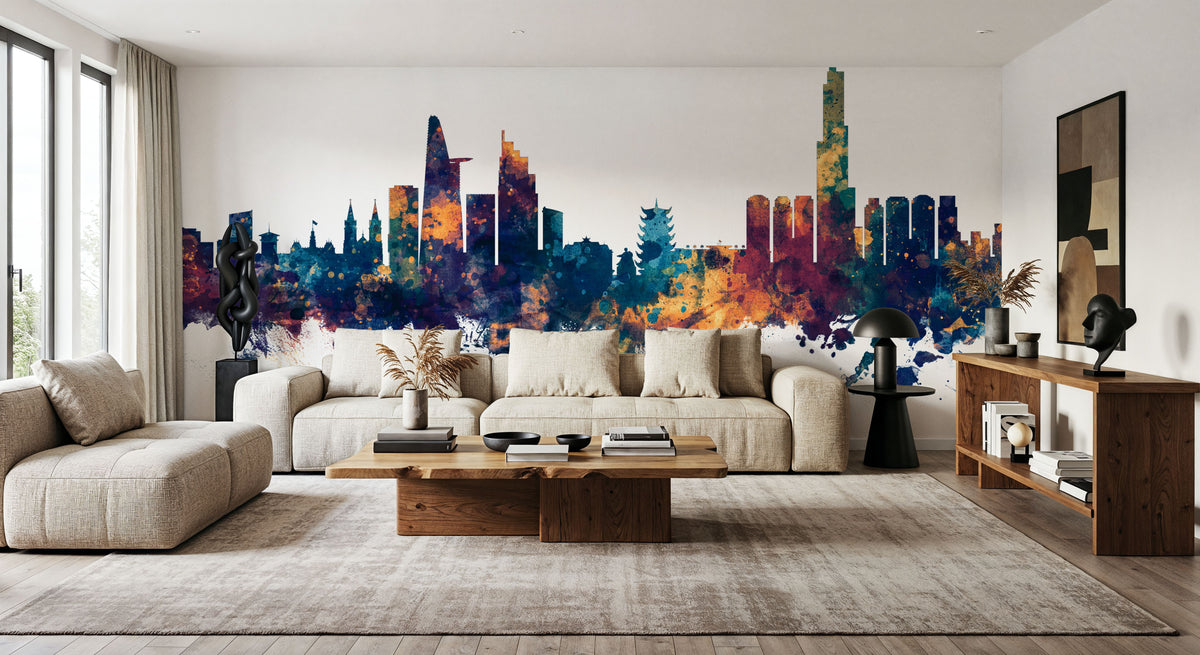 Ho Chi Minh City Vietnam Skyline Blue & Bronze Mural Wallpaper - room preview 04