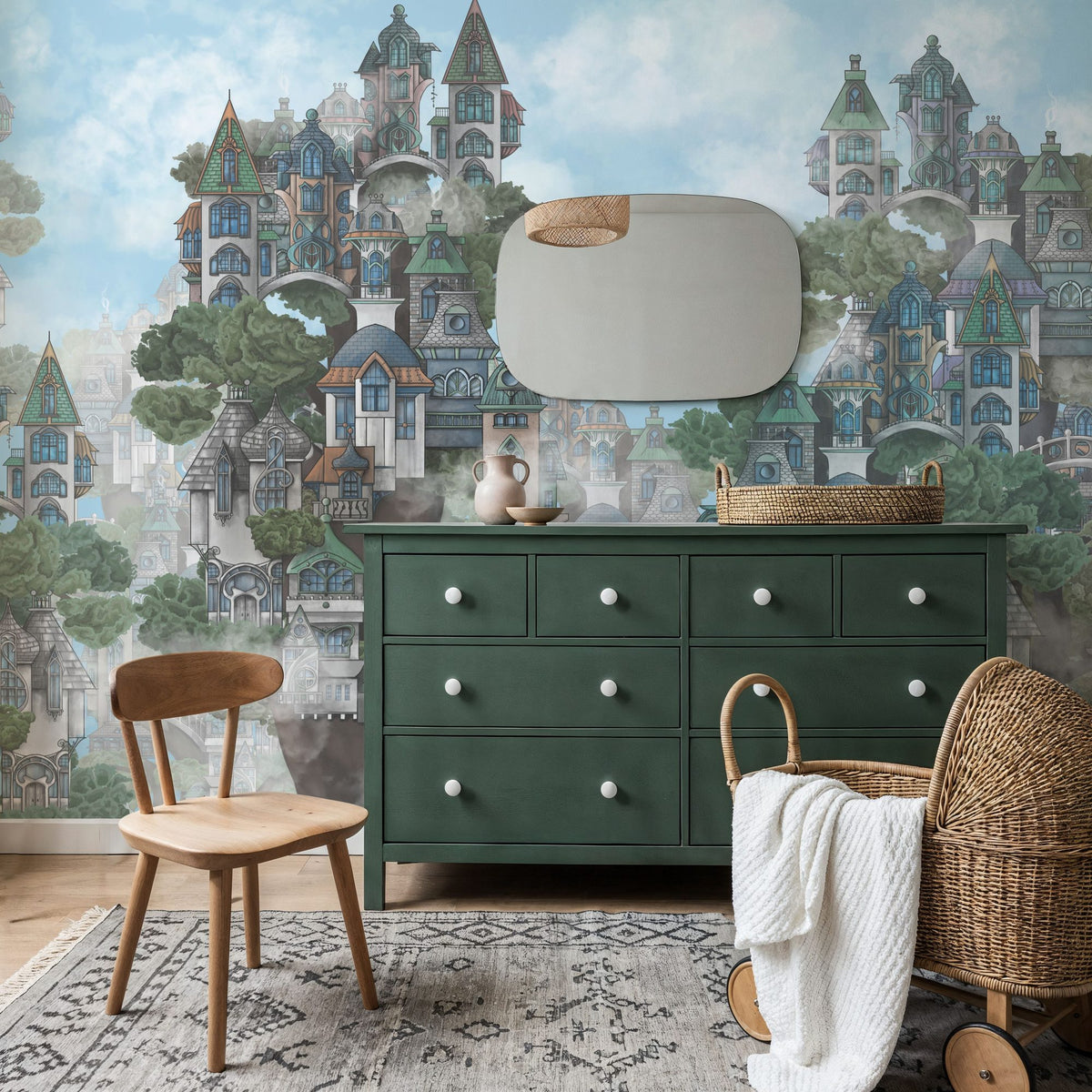 Treehouse Neighborhood Mural Wallpaper - room preview 04