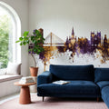 Nantes France Skyline Purple & Gold Mural Wallpaper - room preview 04