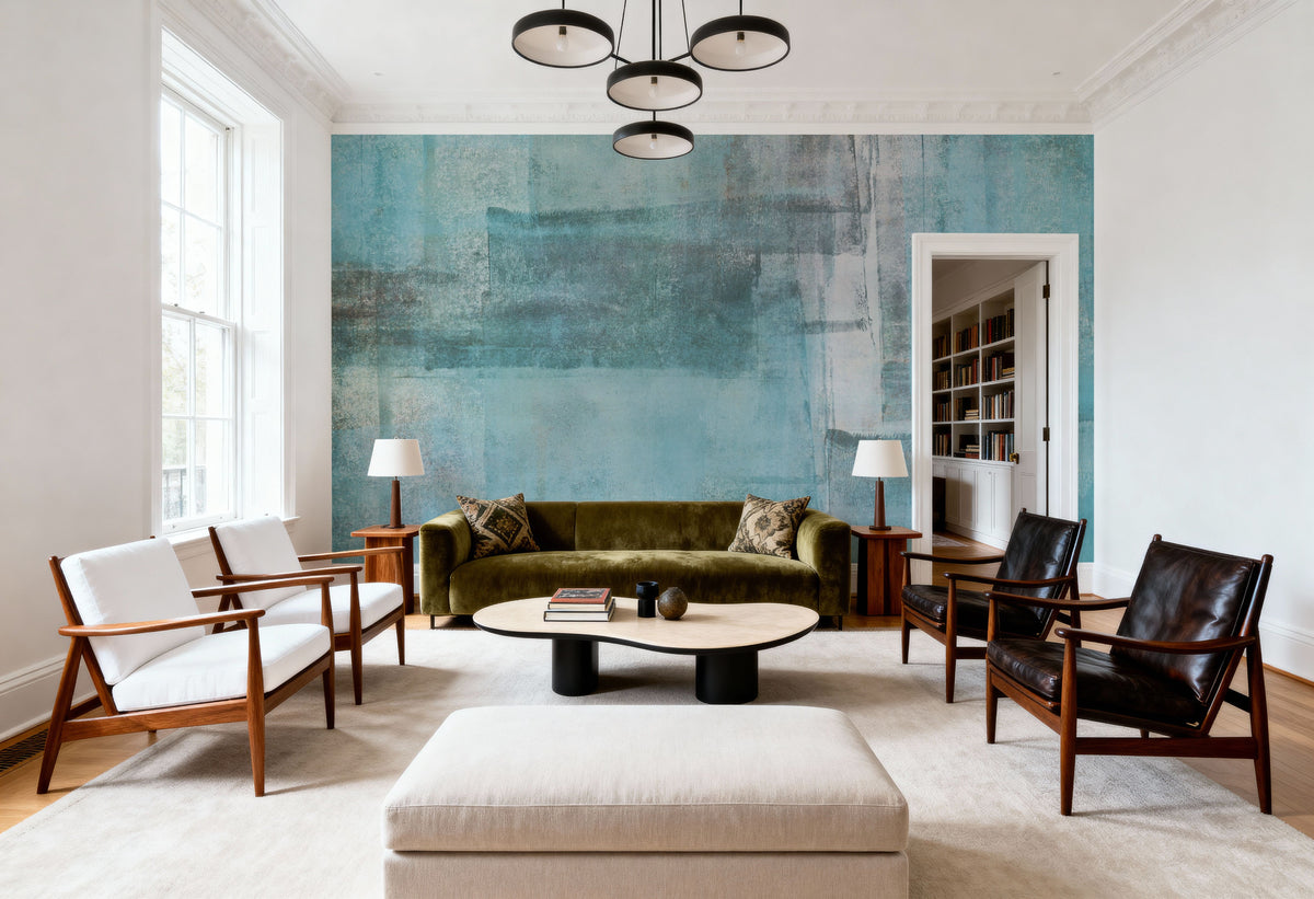 Texture Fields Teal Mural Wallpaper - room preview 04