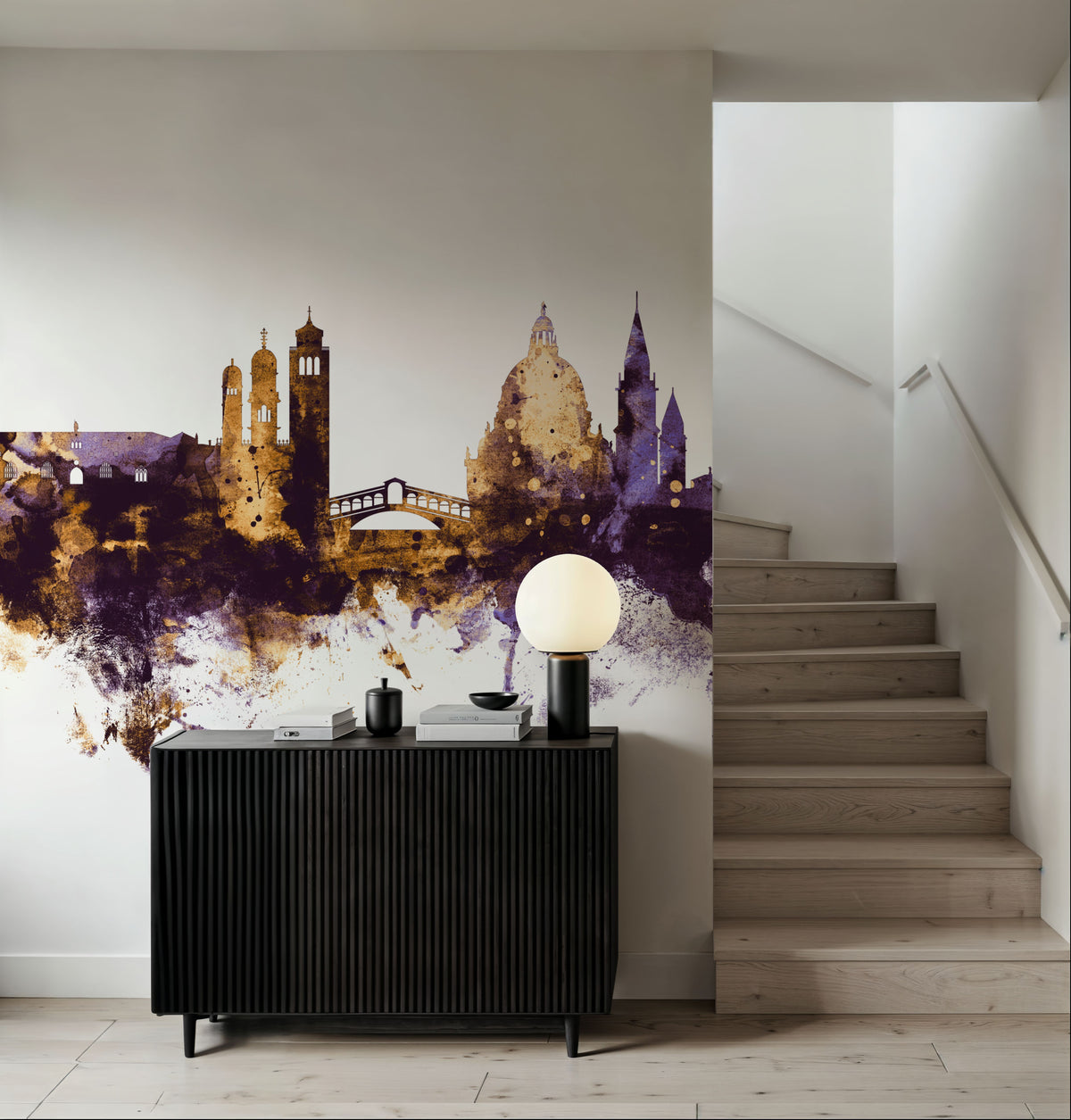 Venice Itay Skyline Purple & Gold Mural Wallpaper - room preview 04