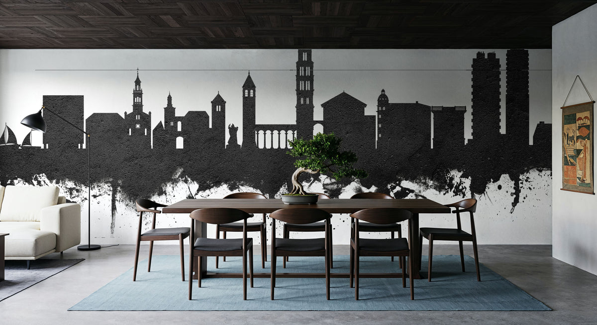 Split Croatia Skyline Black & White Mural Wallpaper - room preview 04