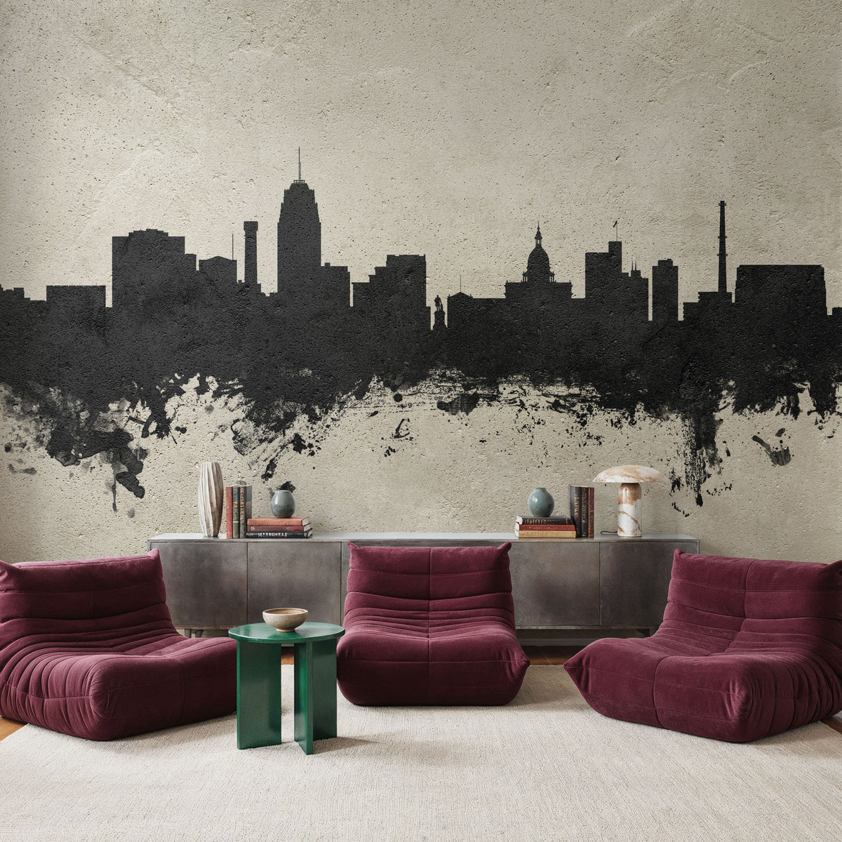 Lansing Michigan Skyline Concrete Mural Wallpaper - room preview 04
