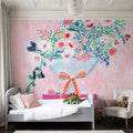 Flower Vases and Books Square Pink Mural Wallpaper - room preview 04