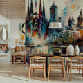 Watercolor Skyline Barcelona I Mural Wallpaper - room preview 04