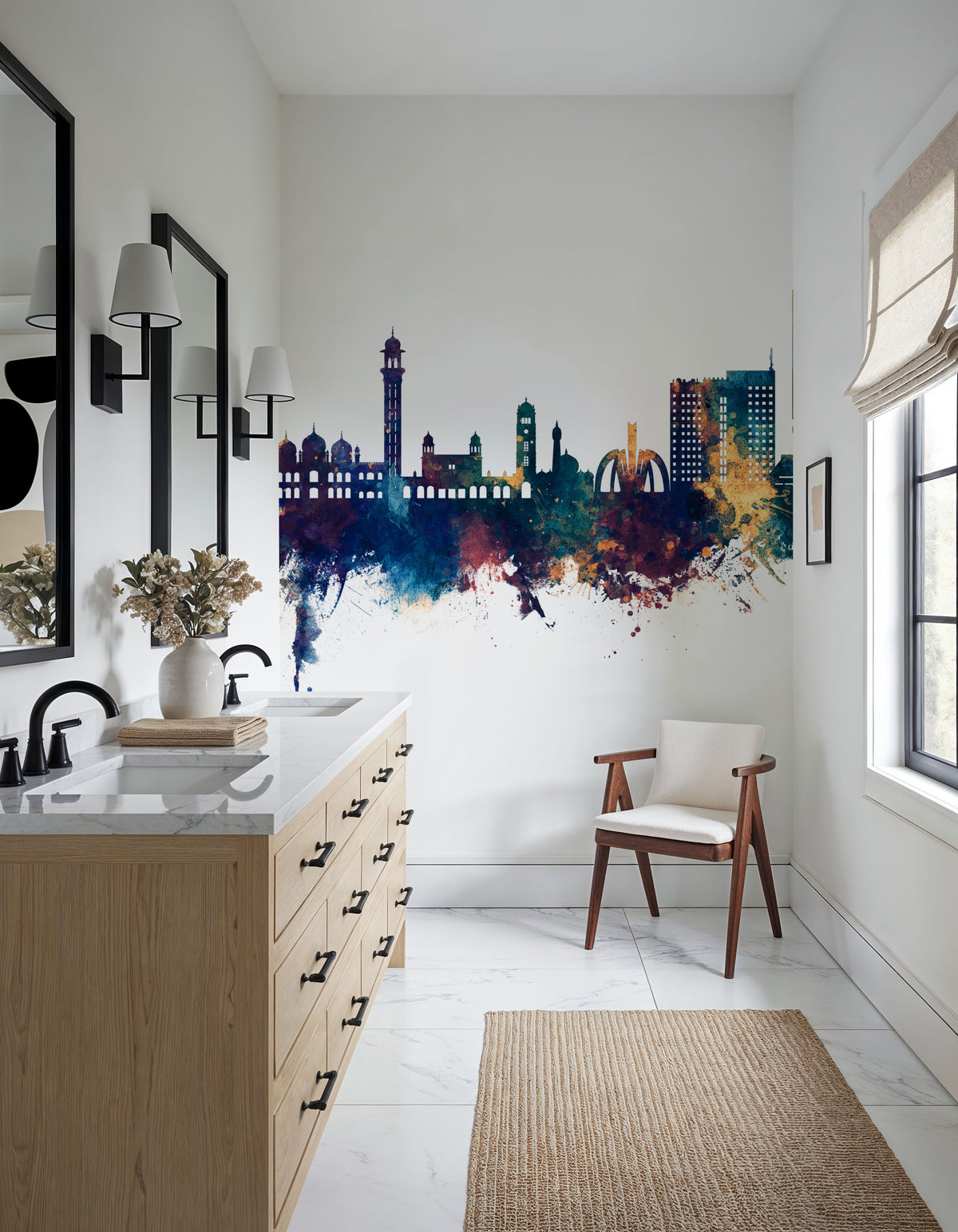 Faislabad Pakistan Skyline Blue & Bronze Mural Wallpaper - room preview 04