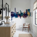 Faislabad Pakistan Skyline Blue & Bronze Mural Wallpaper - room preview 04