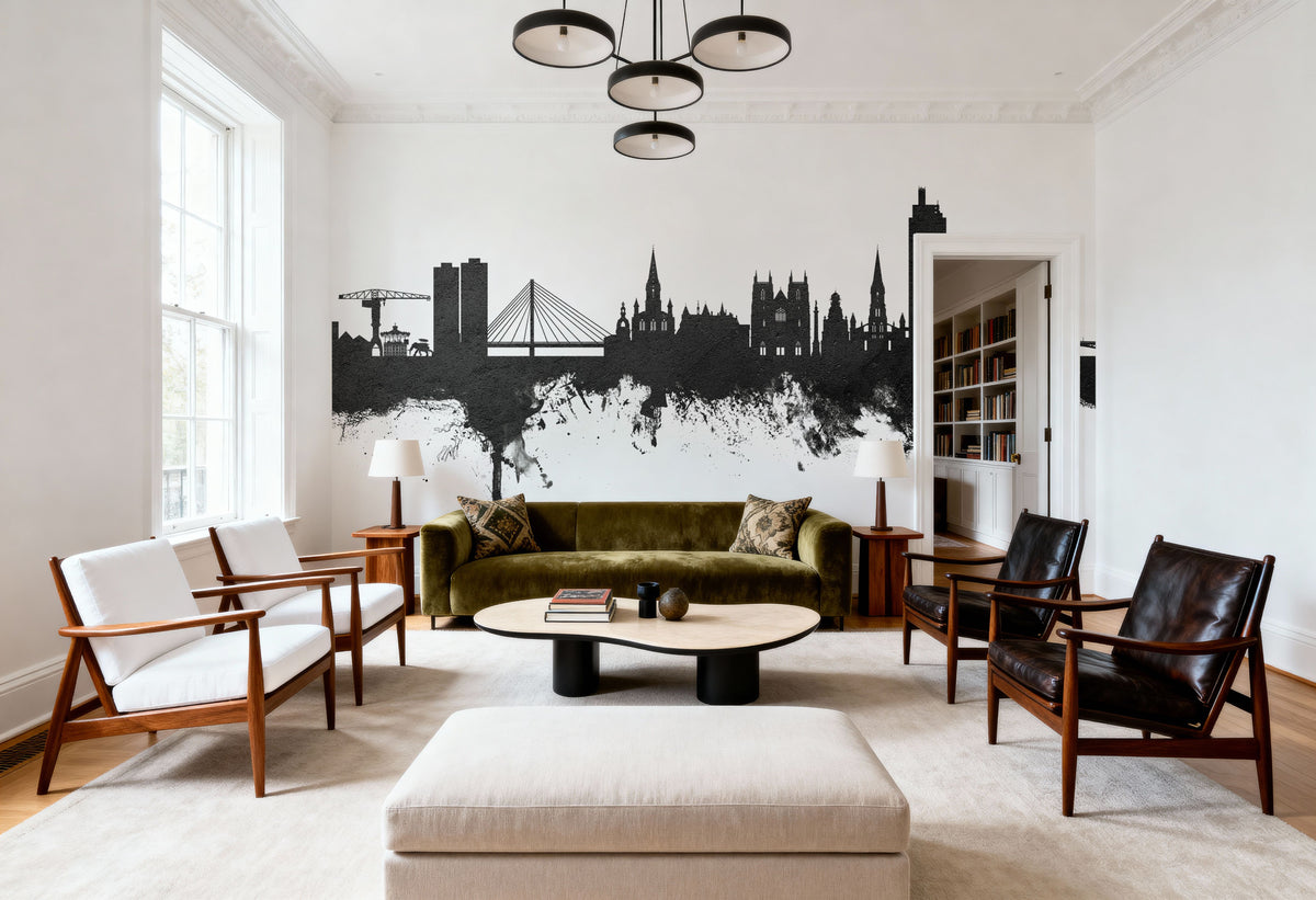 Nantes France Skyline Black & White Mural Wallpaper - room preview 04