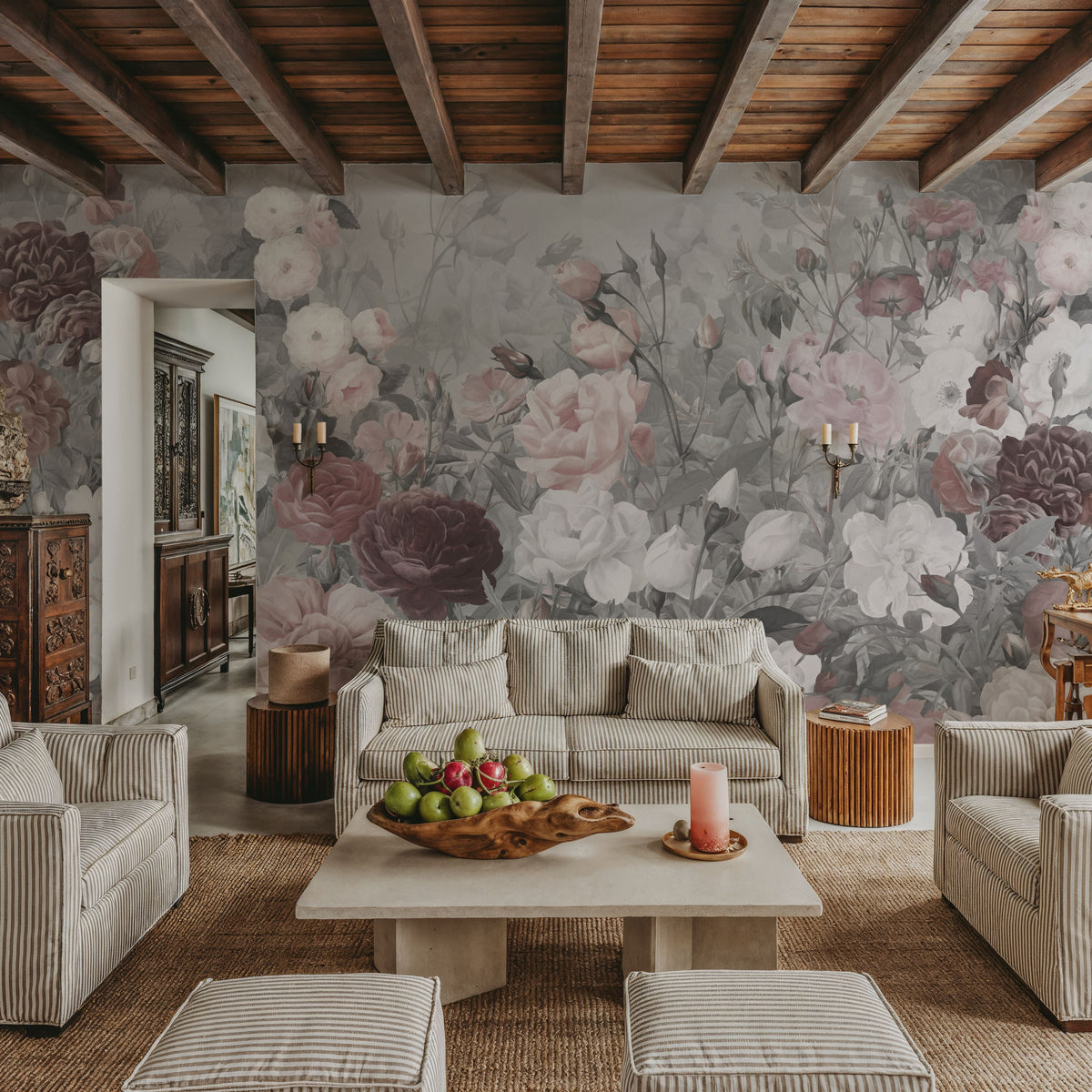 Rose Garden Gray Mural Wallpaper - room preview 04