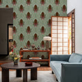 Pine Cone & Ornate Rackets, Mint Mural Wallpaper - room preview 04