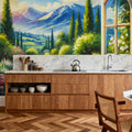 Mountain View Through Open Window Mural Wallpaper - room preview 04
