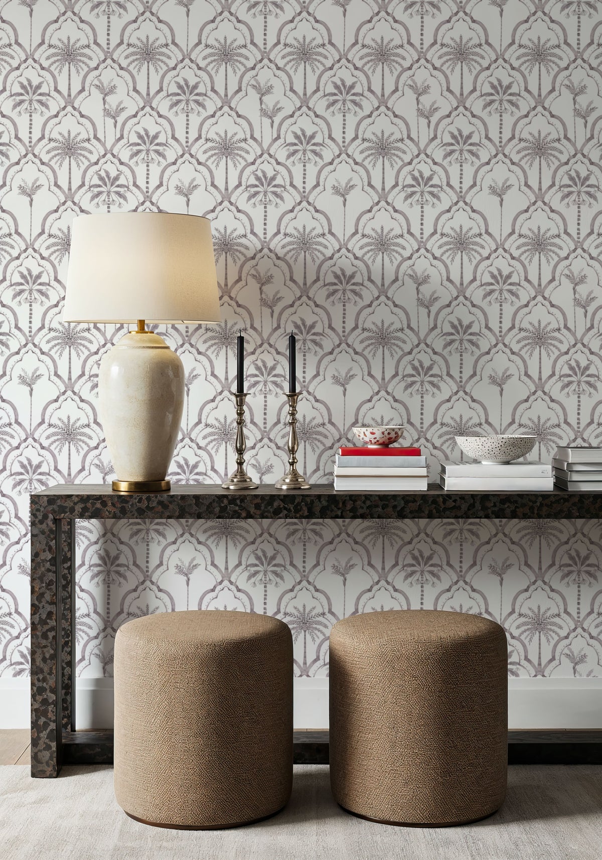 The Palm Lattice, Lavender Gray Mural Wallpaper - room preview 04