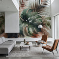 Tropical Rains on Monstera Leaves Mural Wallpaper - room preview 04