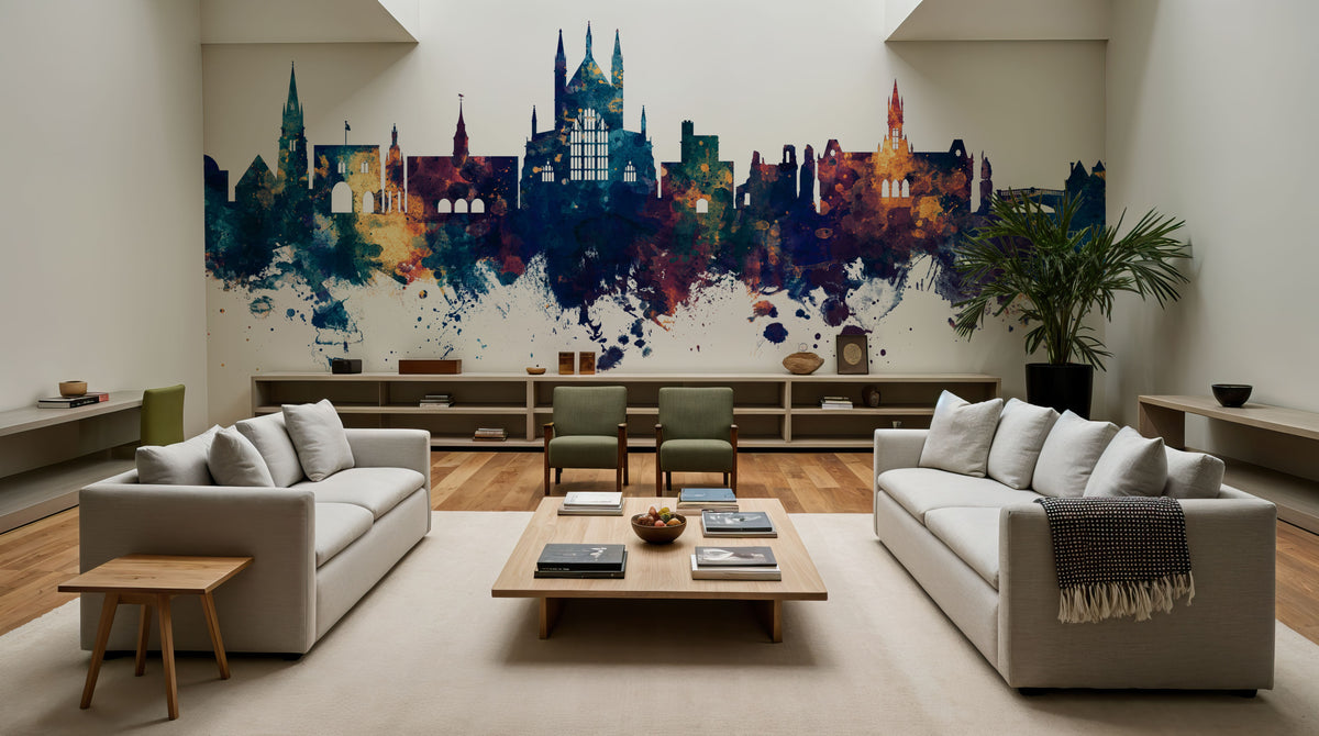 Winchester England Skyline Blue & Bronze Mural Wallpaper - room preview 04