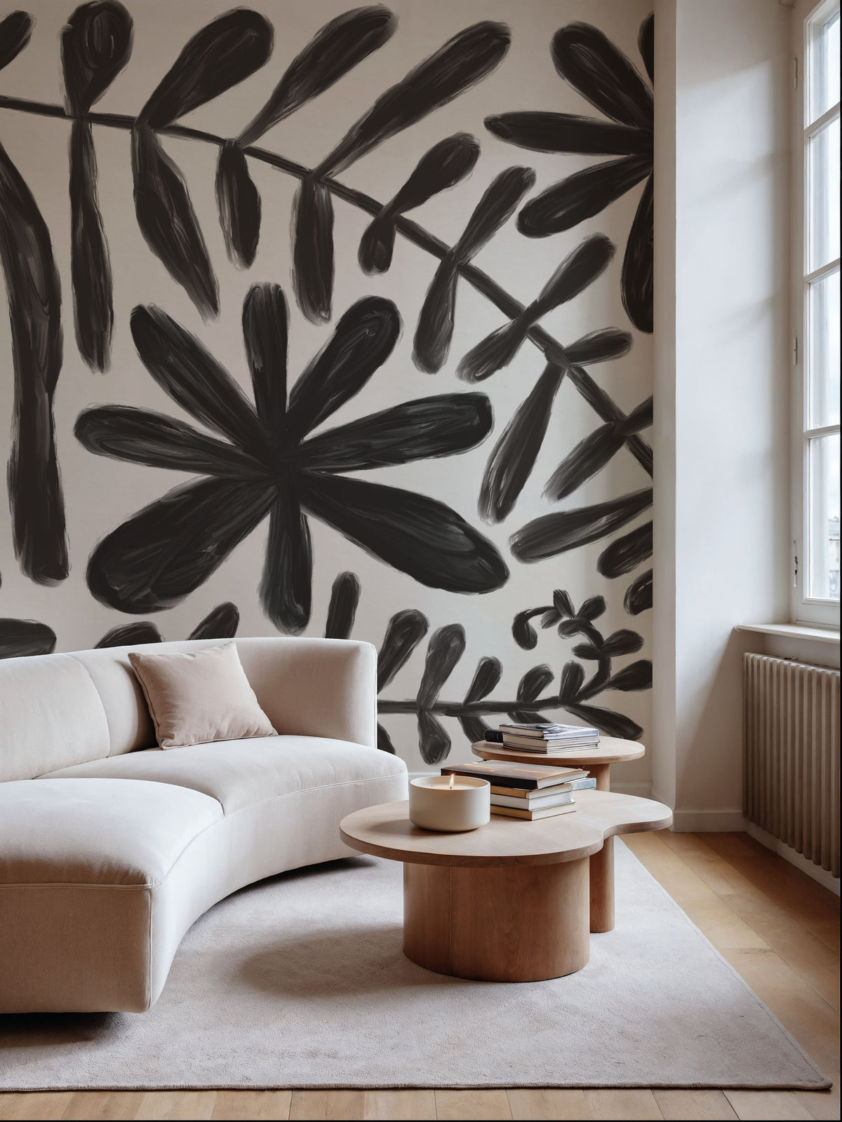 Fern and Flower Black Mural Wallpaper - room preview 04