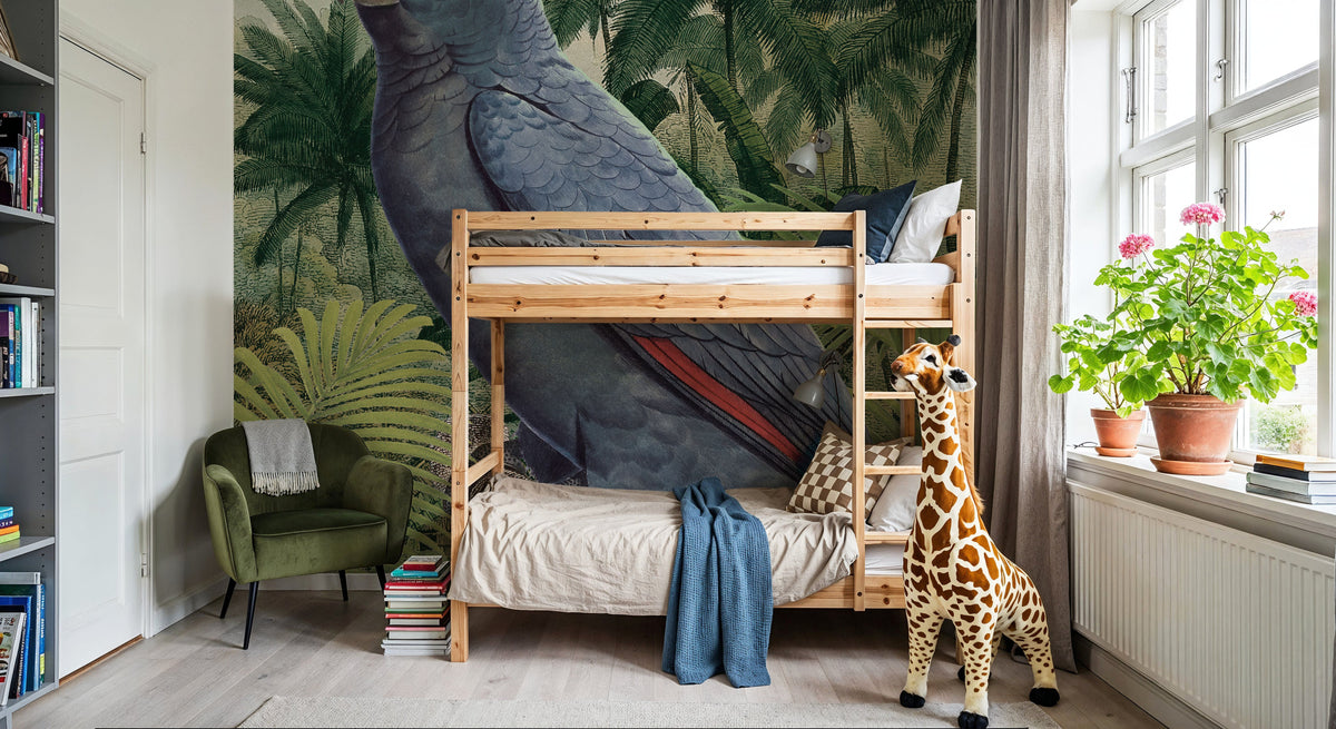 Jungle Parrot II Blue Mural Wallpaper - room preview 04