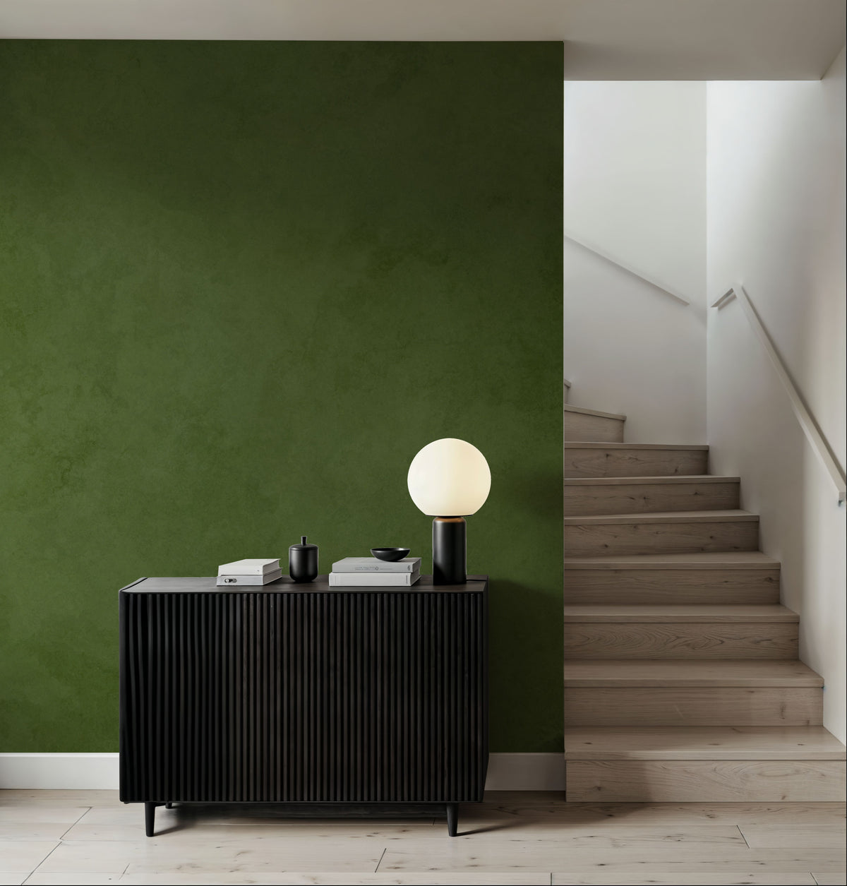 Subtle Plaster Wall, Dill Green Mural Wallpaper - room preview 04