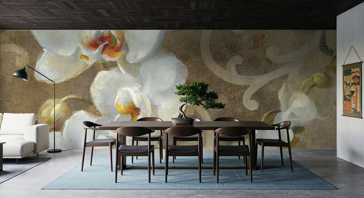 White Orchid Mural Wallpaper - room preview 04