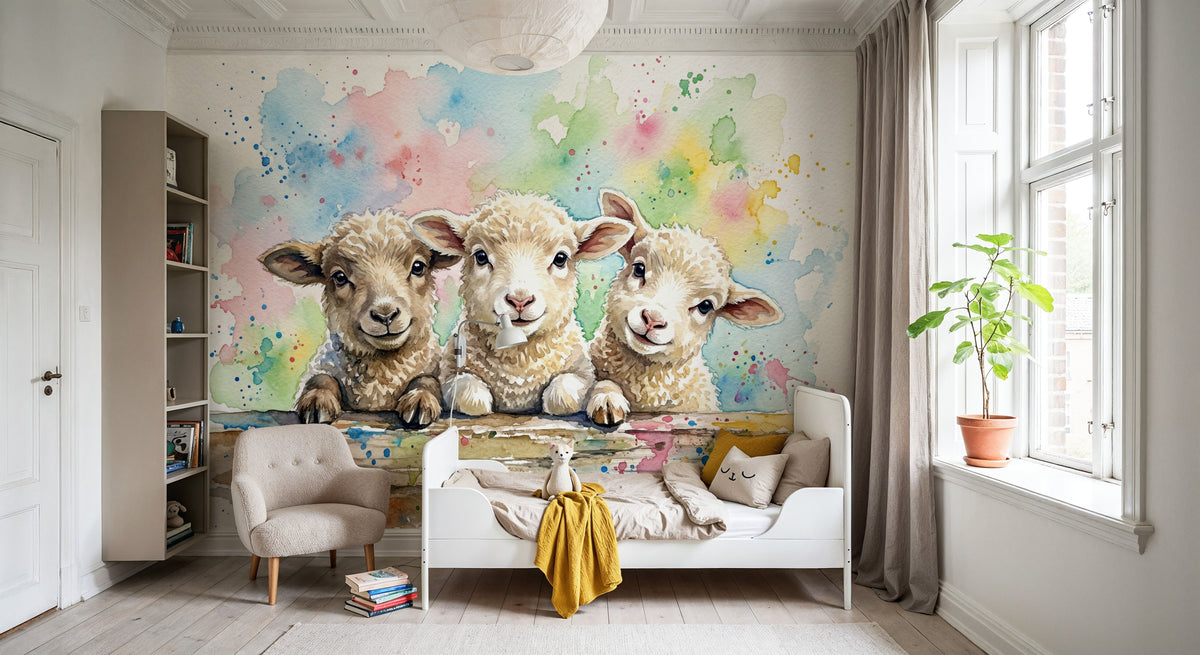 Sheep - Cute Baby Animals Series Mural Wallpaper - room preview 04