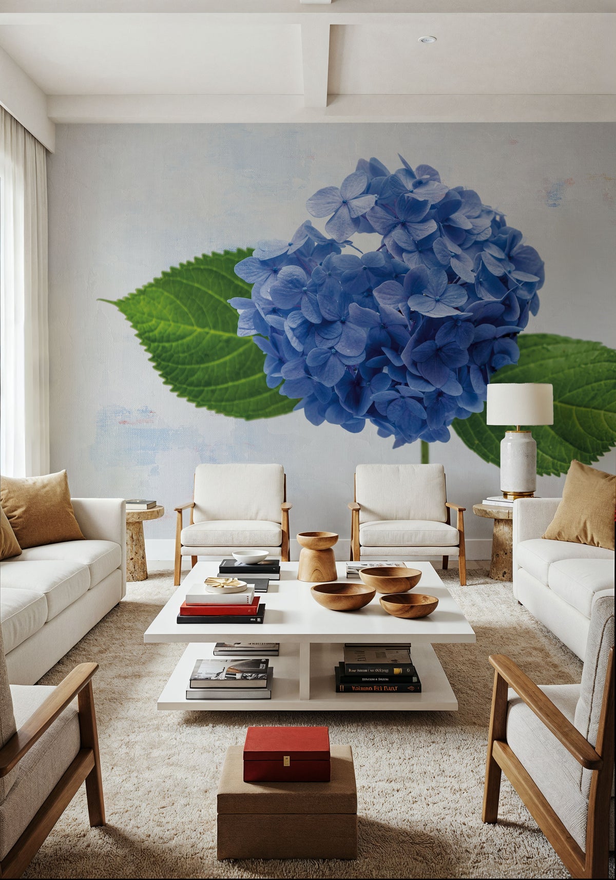 Bright Blue Hydrangea Mural Wallpaper - room preview 04