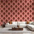 Pine Cone & Ornate Rackets, Raspberry Mural Wallpaper - room preview 04