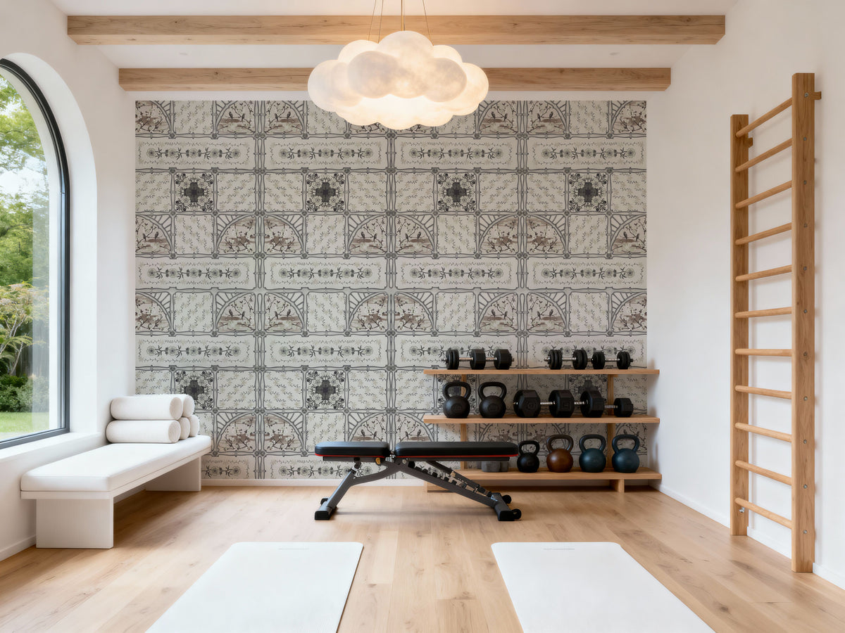 Sakura & Bird, Beige Mural Wallpaper - room preview 04