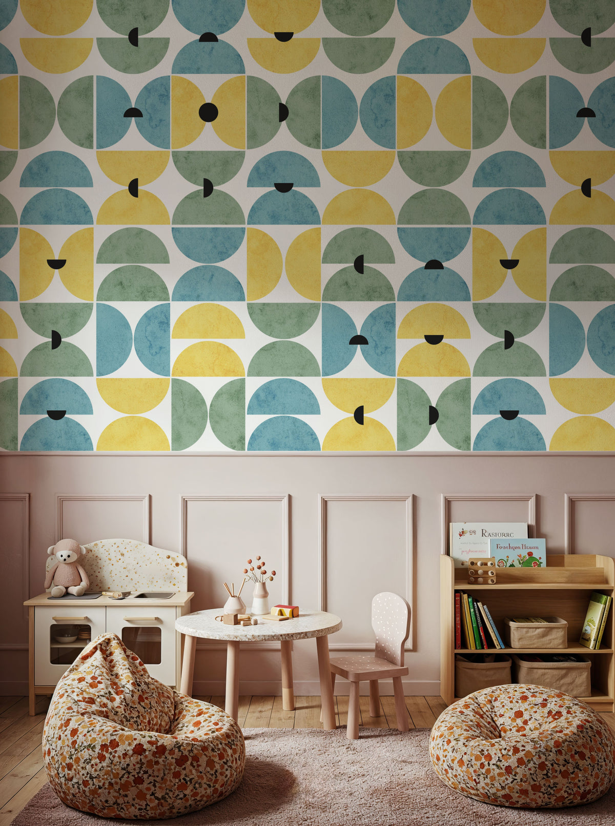 Homley Retro Shapes, Green Mural Wallpaper - room preview 04