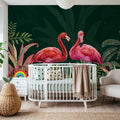 Shy Flamingos Dark Mural Wallpaper - room preview 04