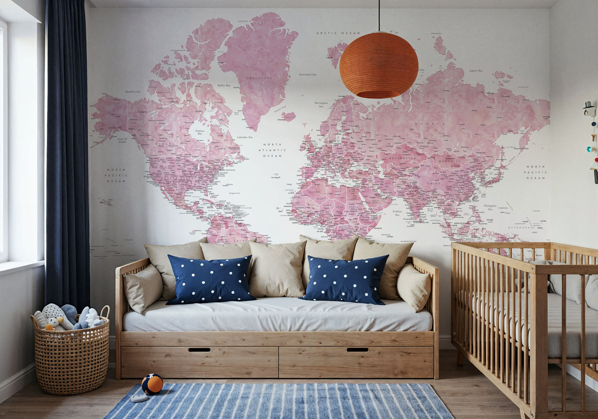World Map Cities - Damla Mural Wallpaper - room preview 04
