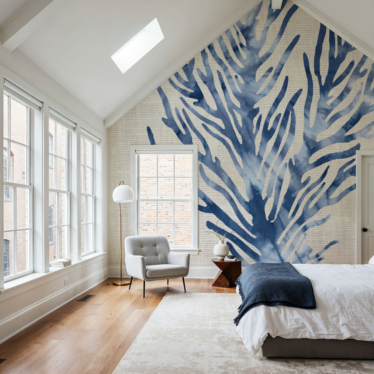 Shibori Coral IV on Linen Mural Wallpaper - room preview 04