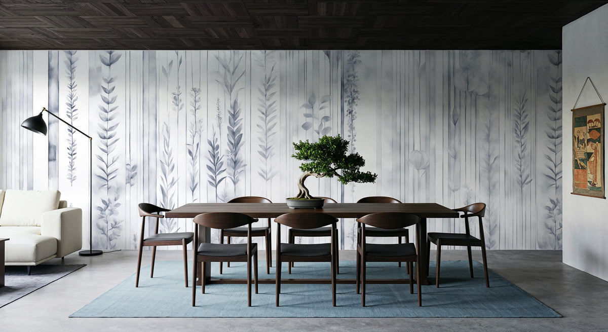 Botanical Wall Blue Mural Wallpaper - room preview 04