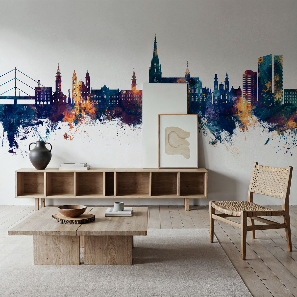 Linz Austria Skyline Blue & Bronze Mural Wallpaper - room preview 04
