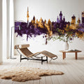 Leipzig Germany Skyline Purple & Gold Mural Wallpaper - room preview 04