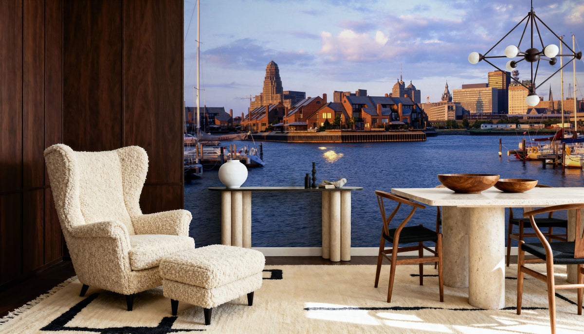 Boston Harbor Twilight Panorama Mural Wallpaper - room preview 04
