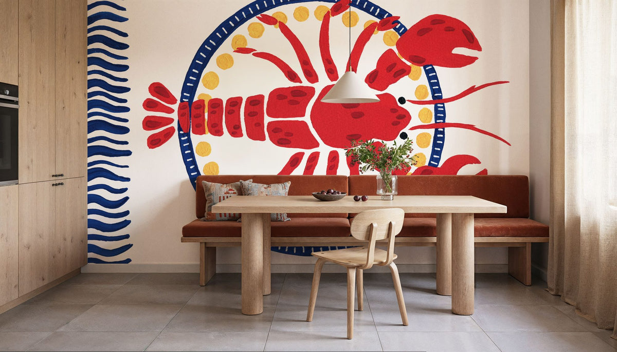 Kitschy Coastal Lobster Mural Wallpaper - room preview 04
