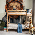 Watercolor Cartoon Grizzly Bear in a Hoodie Mural Wallpaper - room preview 04