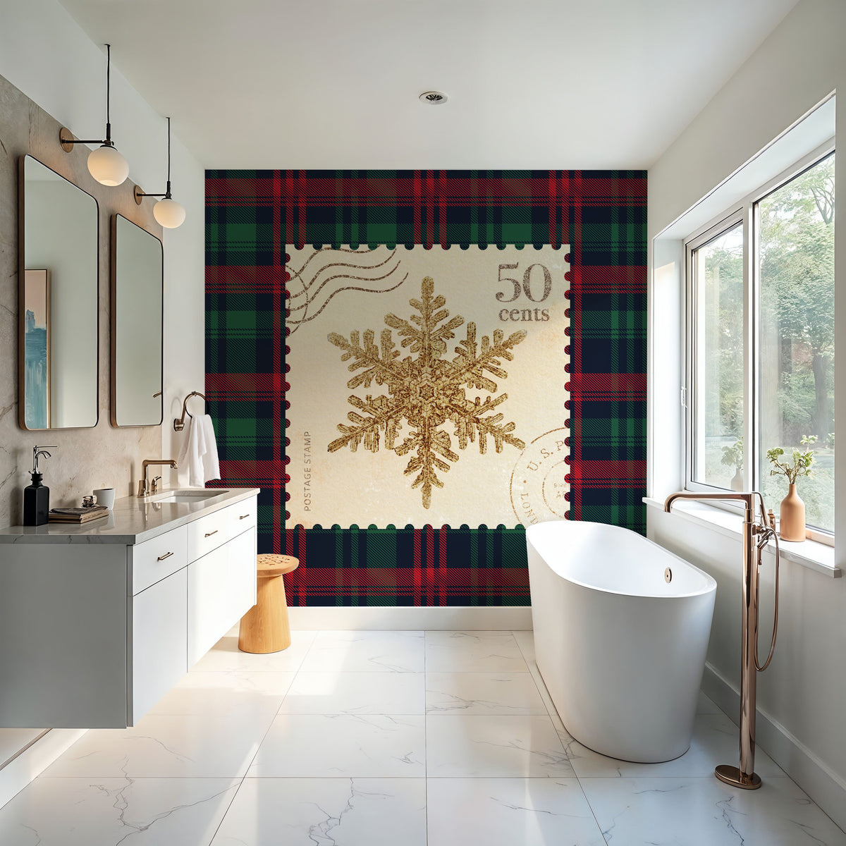 Plaid Christmas Stamp II Mural Wallpaper - room preview 04