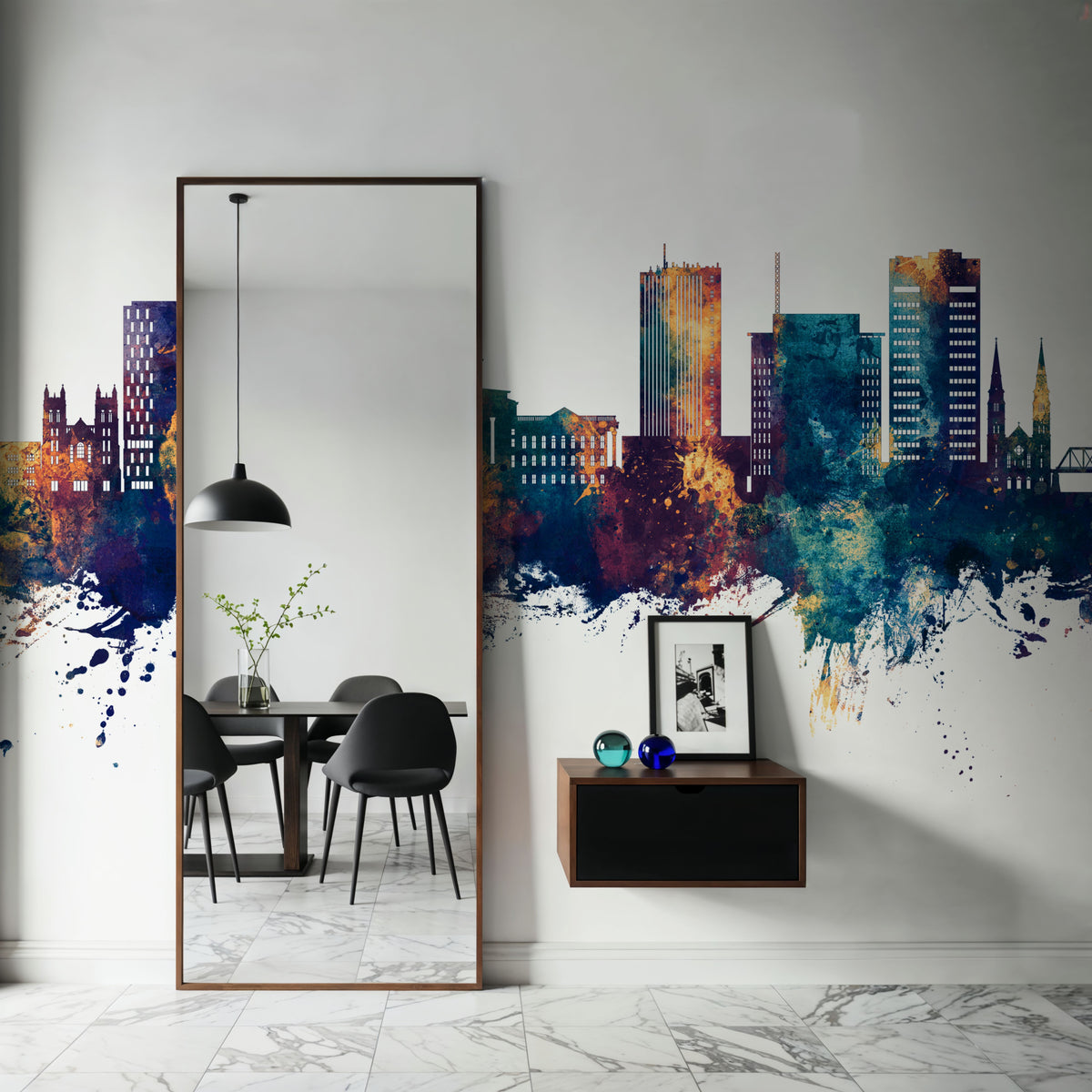 Topeka Wyoming Skyline Blue & Bronze Mural Wallpaper - room preview 04