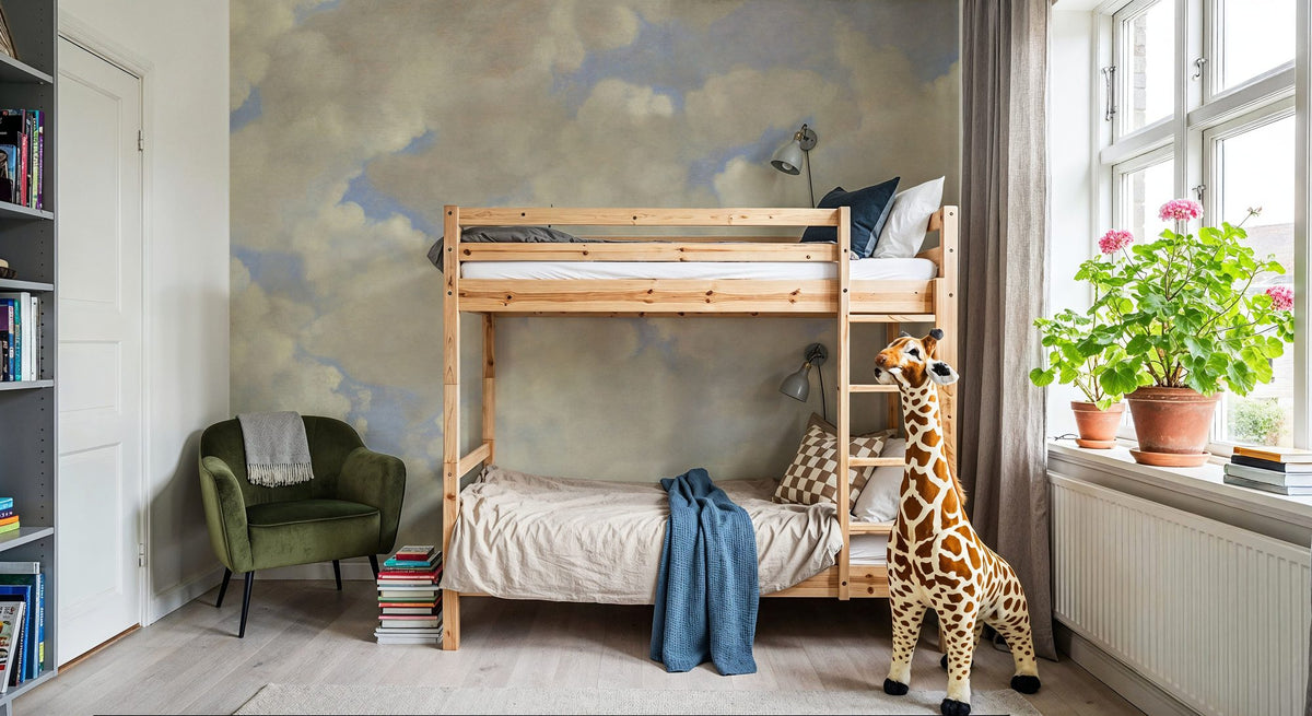 Painted Dreamy Clouds, Bright Mural Wallpaper - room preview 04