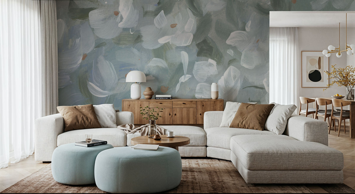 Little All Over White Flowers Mural Wallpaper - room preview 04