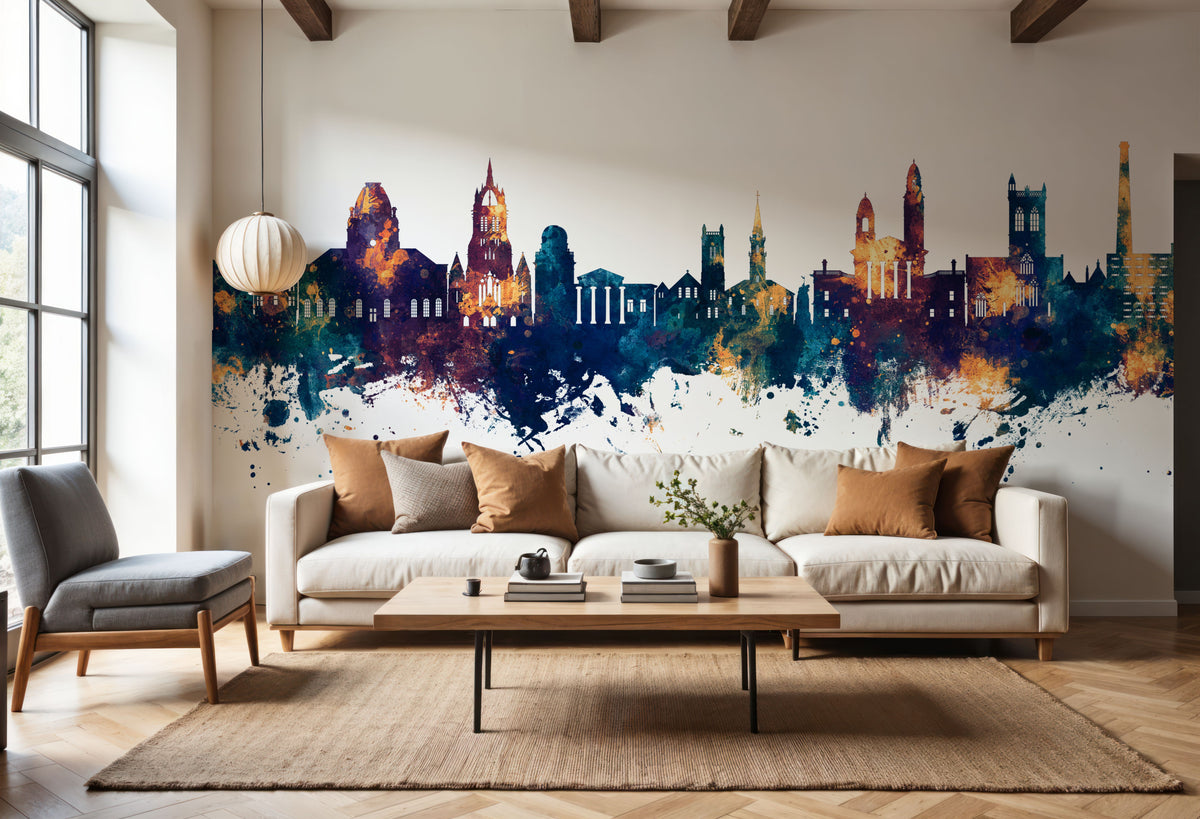 Paisley Skyline Blue & Bronze Mural Wallpaper - room preview 04
