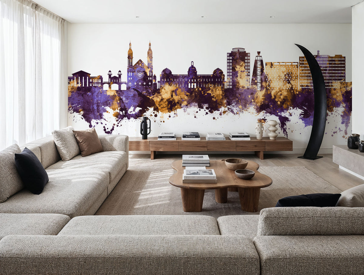 Port-au-Prince Haiti Skyline Purple & Gold Mural Wallpaper - room preview 04