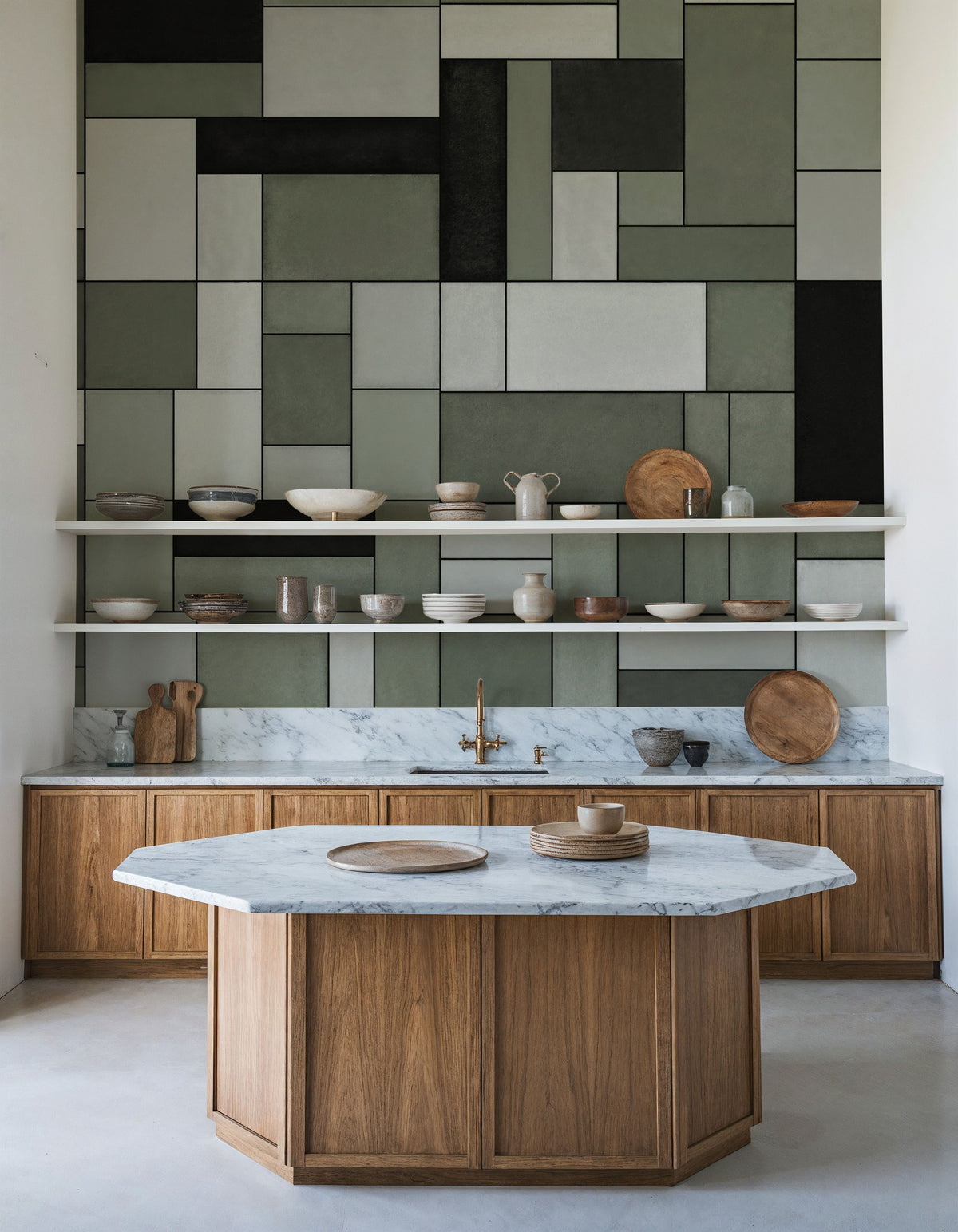 Spectrum Blocks, Olive Mural Wallpaper - room preview 04