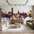 Sheffield England Skyline Purple & Gold Mural Wallpaper - room preview 04