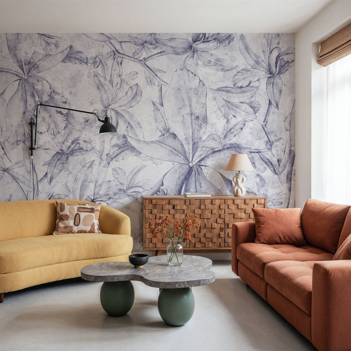 Orchids Sketch Mural Wallpaper - room preview 04