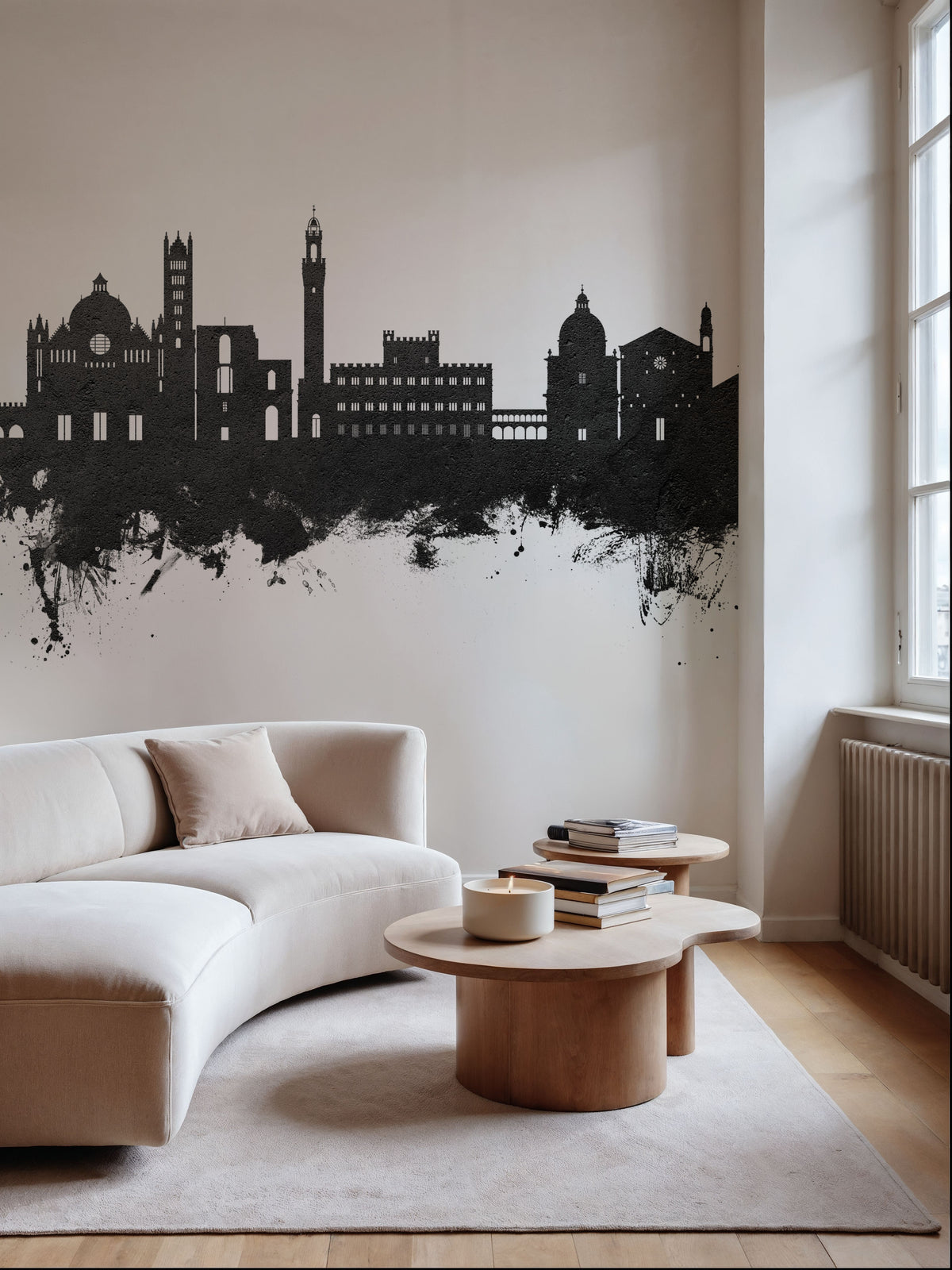 Siena Italy Skyline Black & White Mural Wallpaper - room preview 04