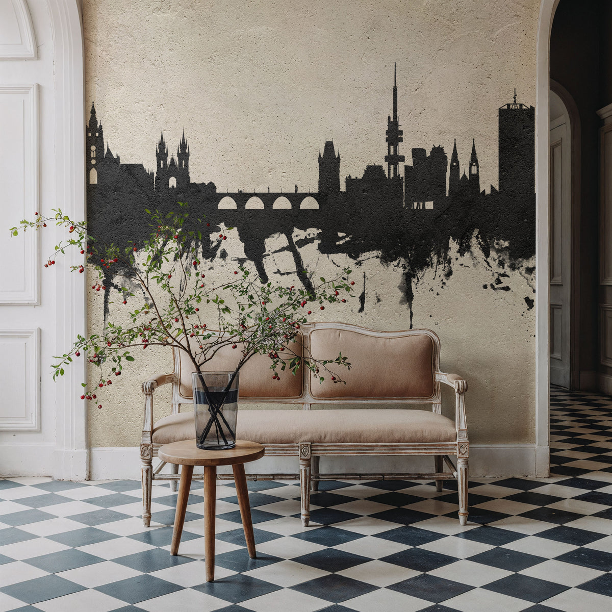 Prague (Praha) Czech Republic Skyline Concrete Mural Wallpaper - room preview 04