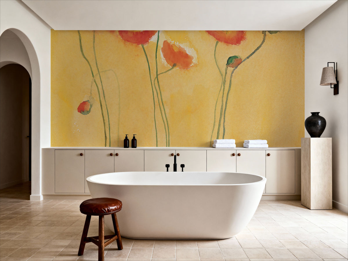 Cadmium Orange Poppies Mural Wallpaper - room preview 04